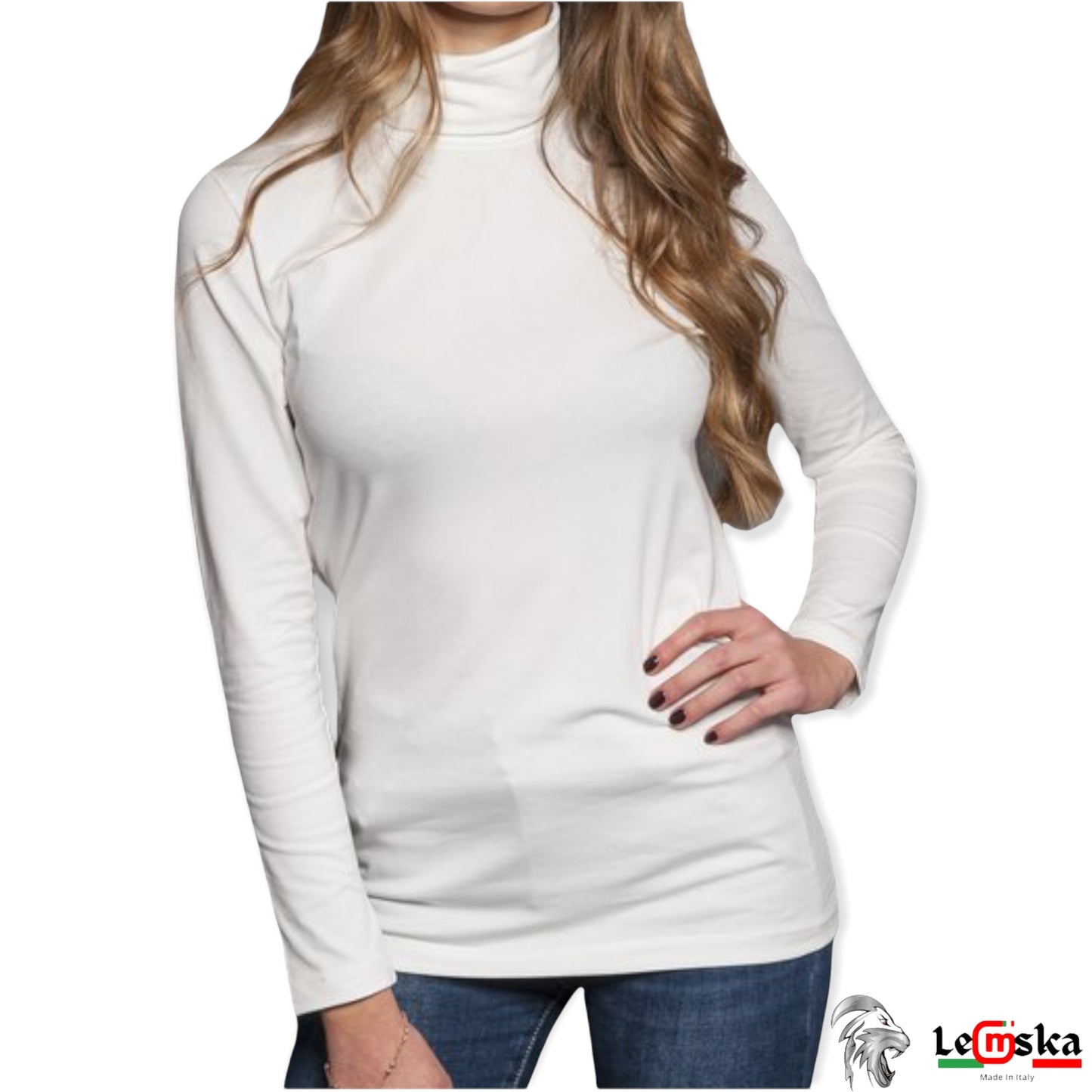 Maglia Elasticizzata Collo Dolce Vita Donna Made in Italy