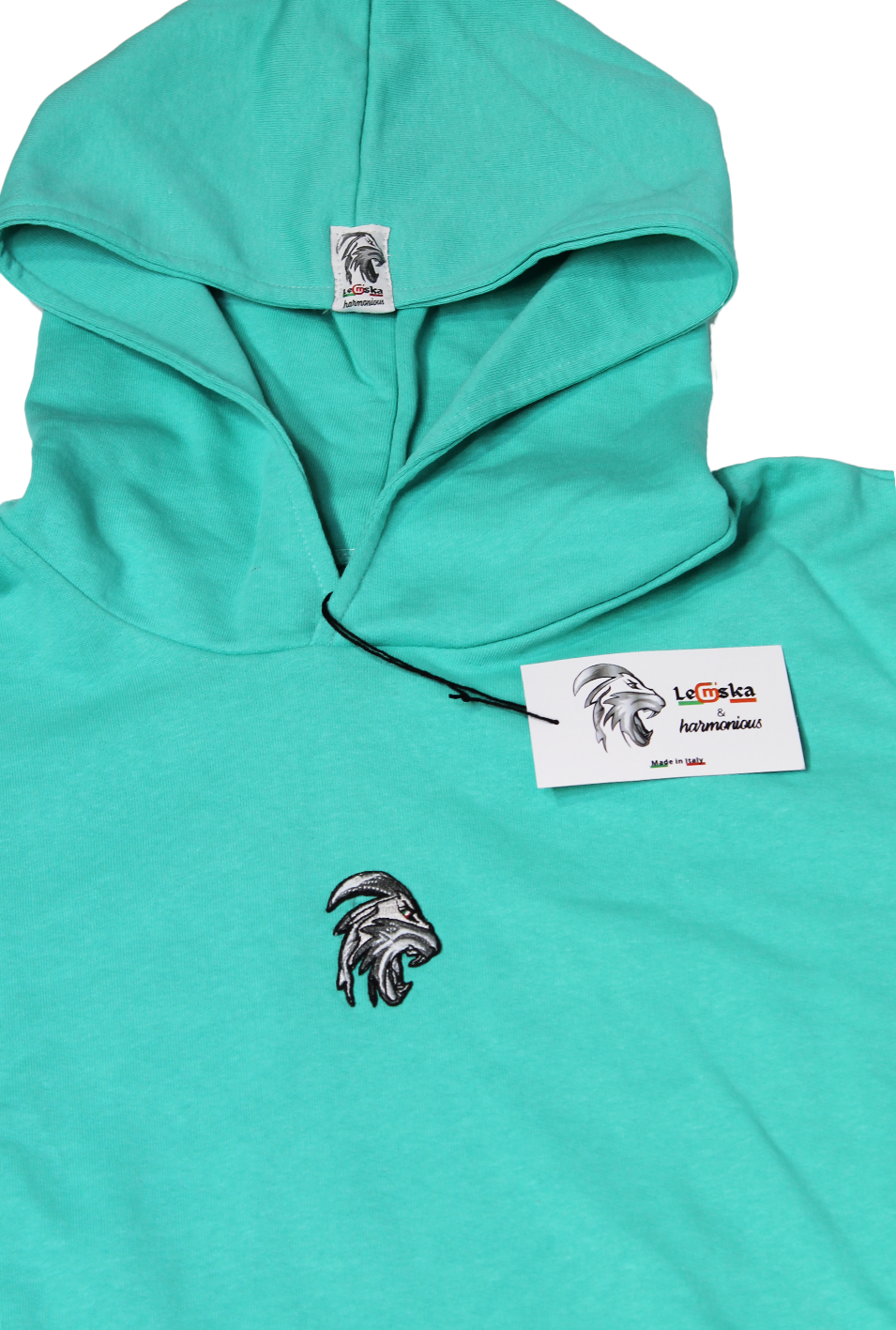 Felpa Street Acqua Marina con Cappuccio 100% Cotone e 100% Made in Italy