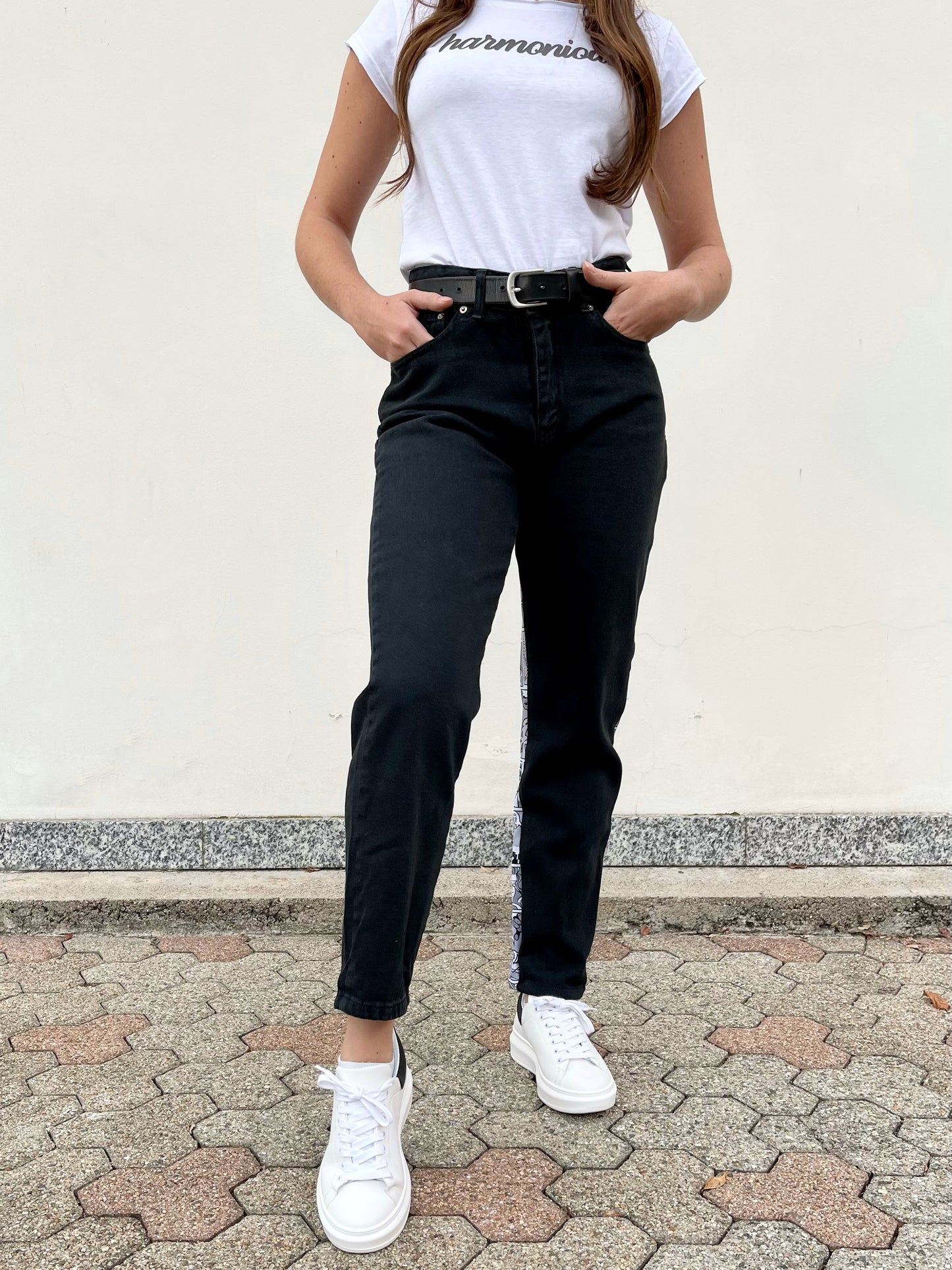 JEANS STAMPA FUMETTI DONNA NERO Made in Italy