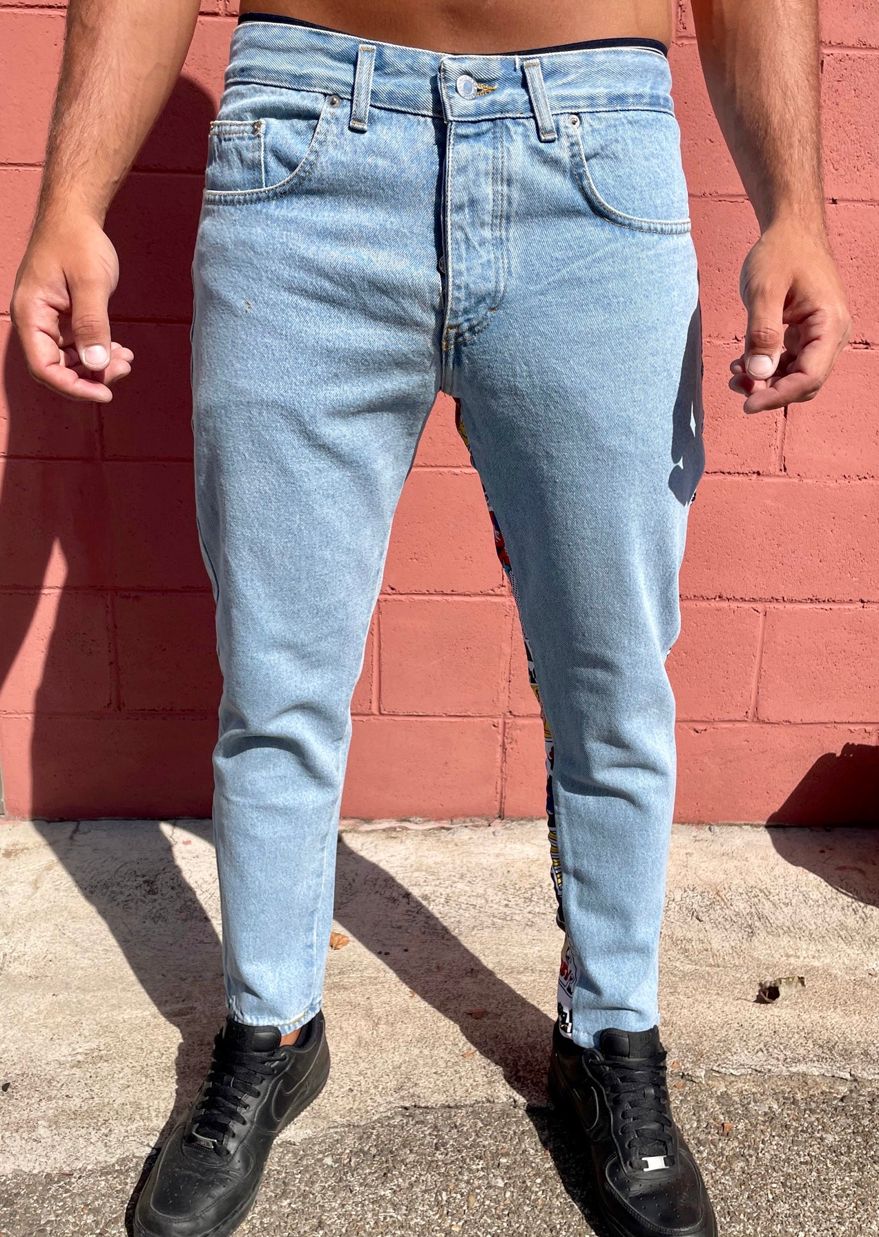 JEANS UOMO STAMPA FUMETTI CHIARI Made in Italy