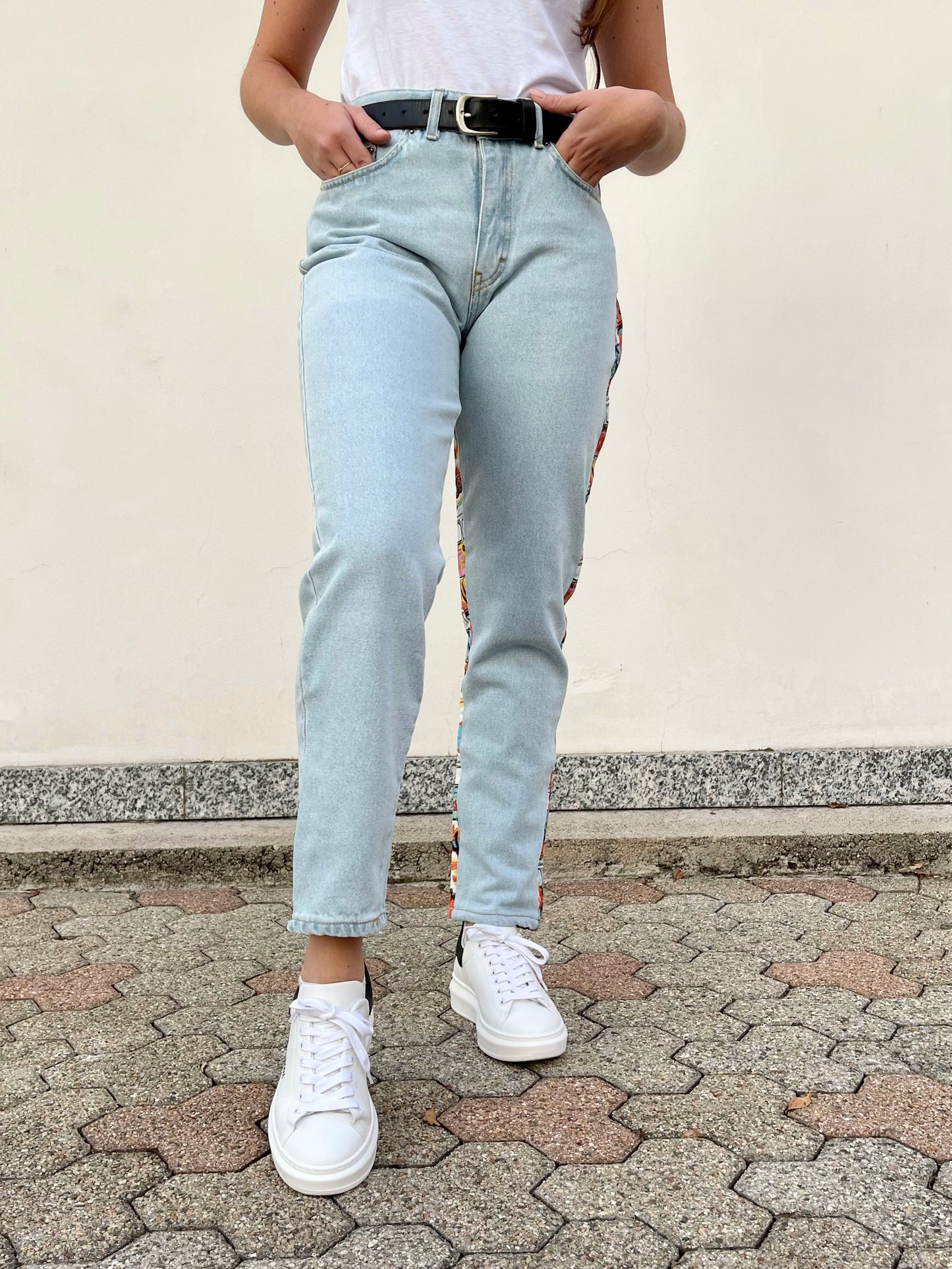 JEANS STAMPA FUMETTI DONNA CHIARI Made in Italy