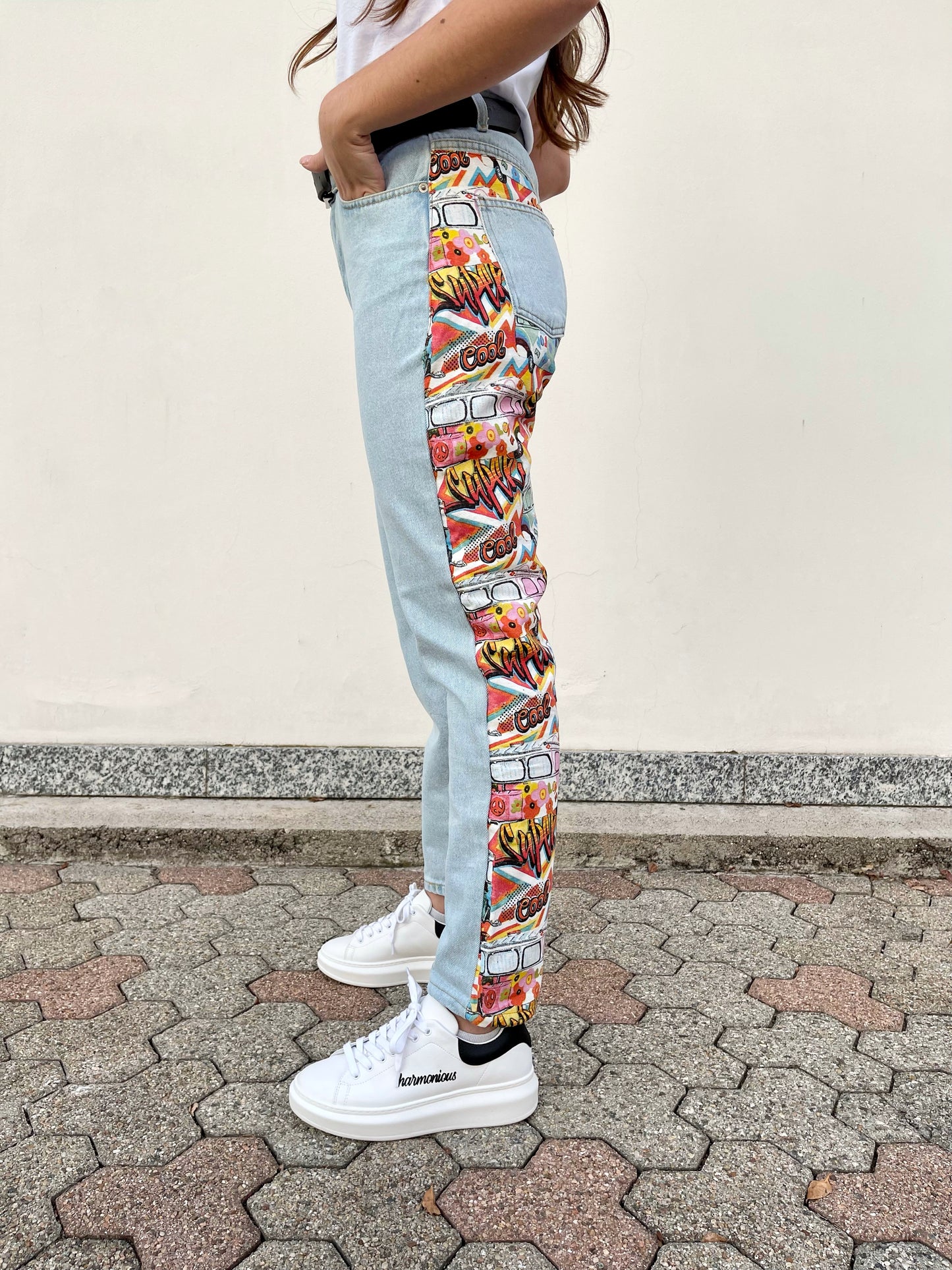 JEANS STAMPA FUMETTI DONNA CHIARI Made in Italy