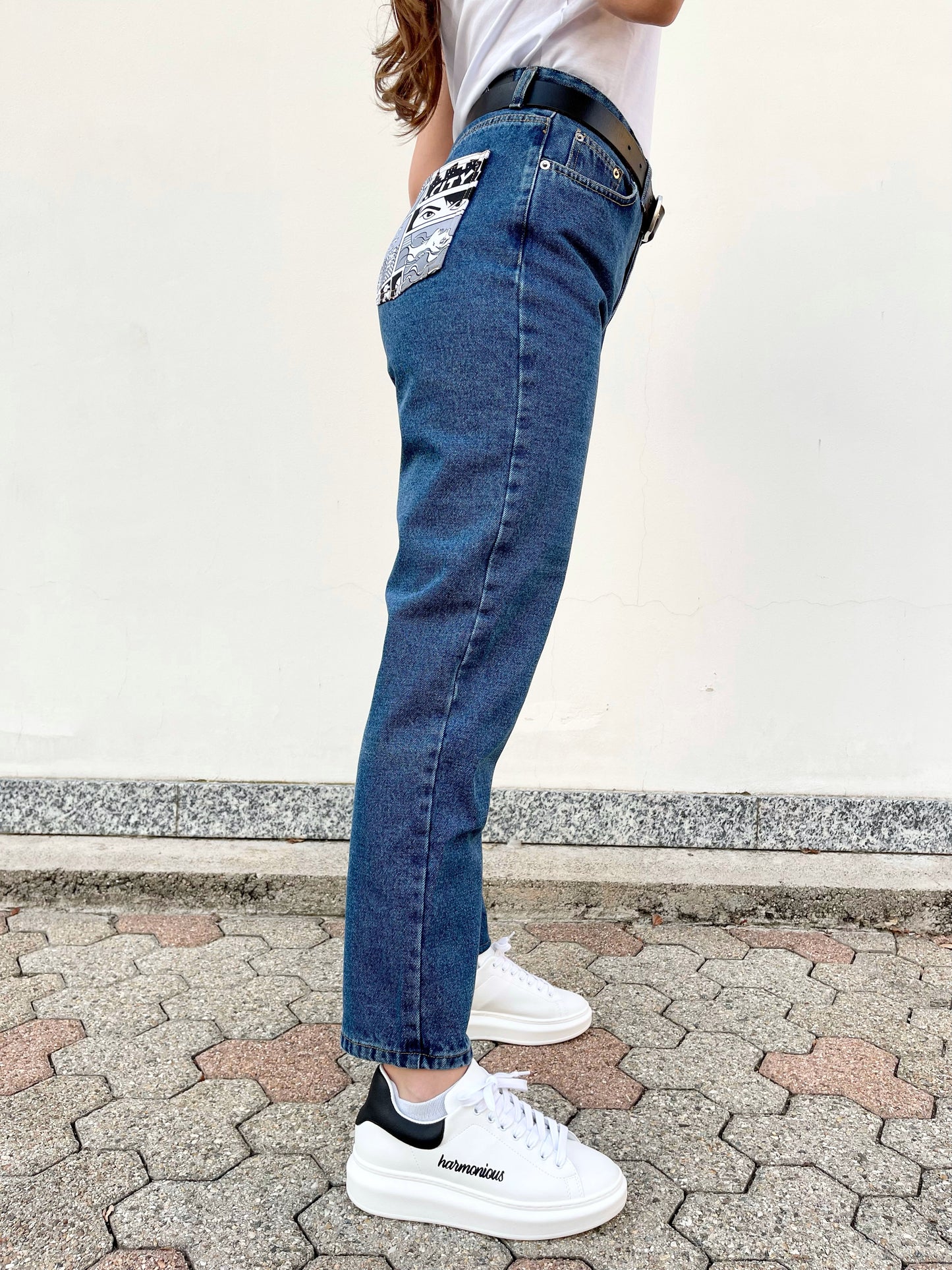JEANS STAMPA FUMETTI DONNA SCURI Made in Italy