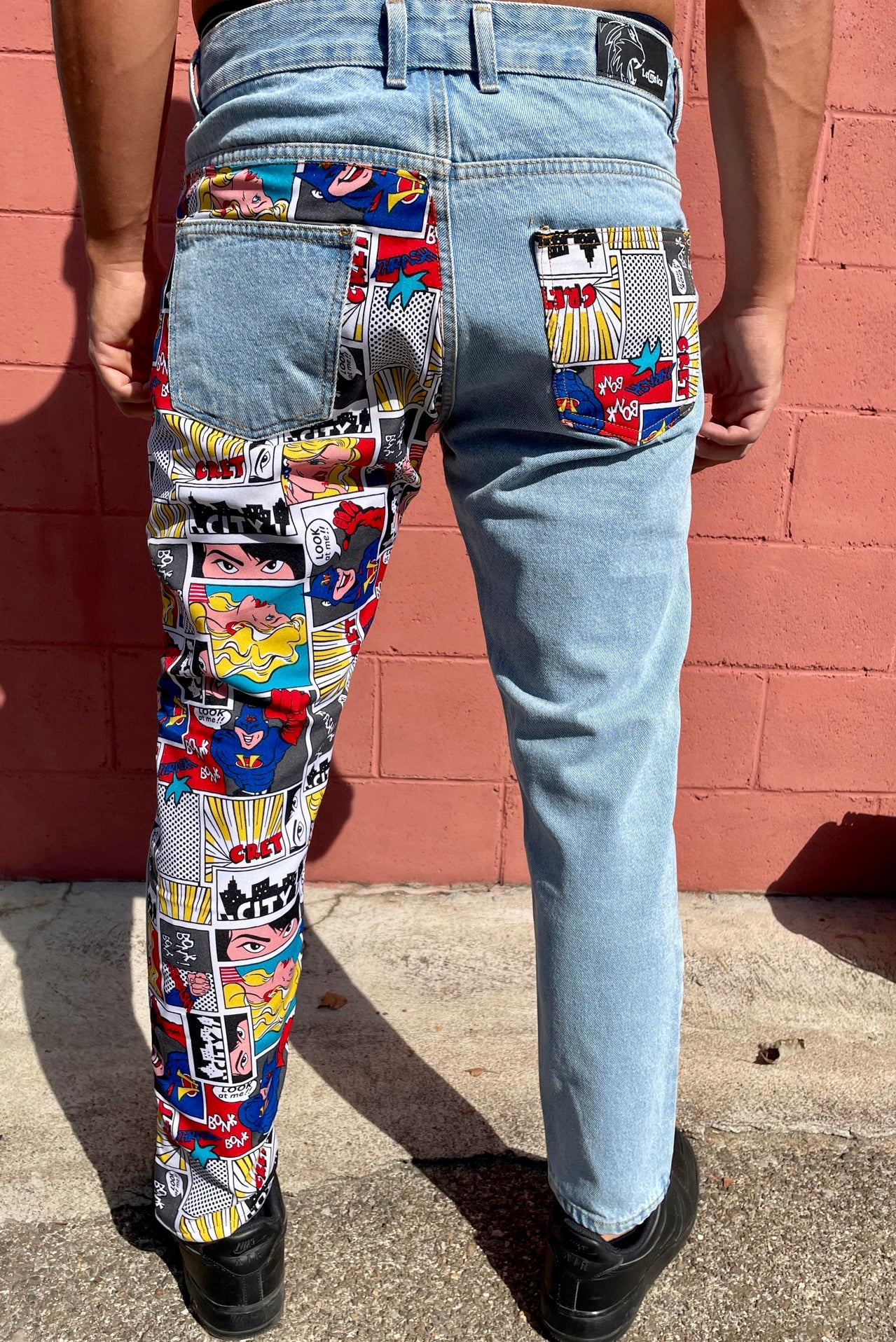 JEANS UOMO STAMPA FUMETTI CHIARI Made in Italy