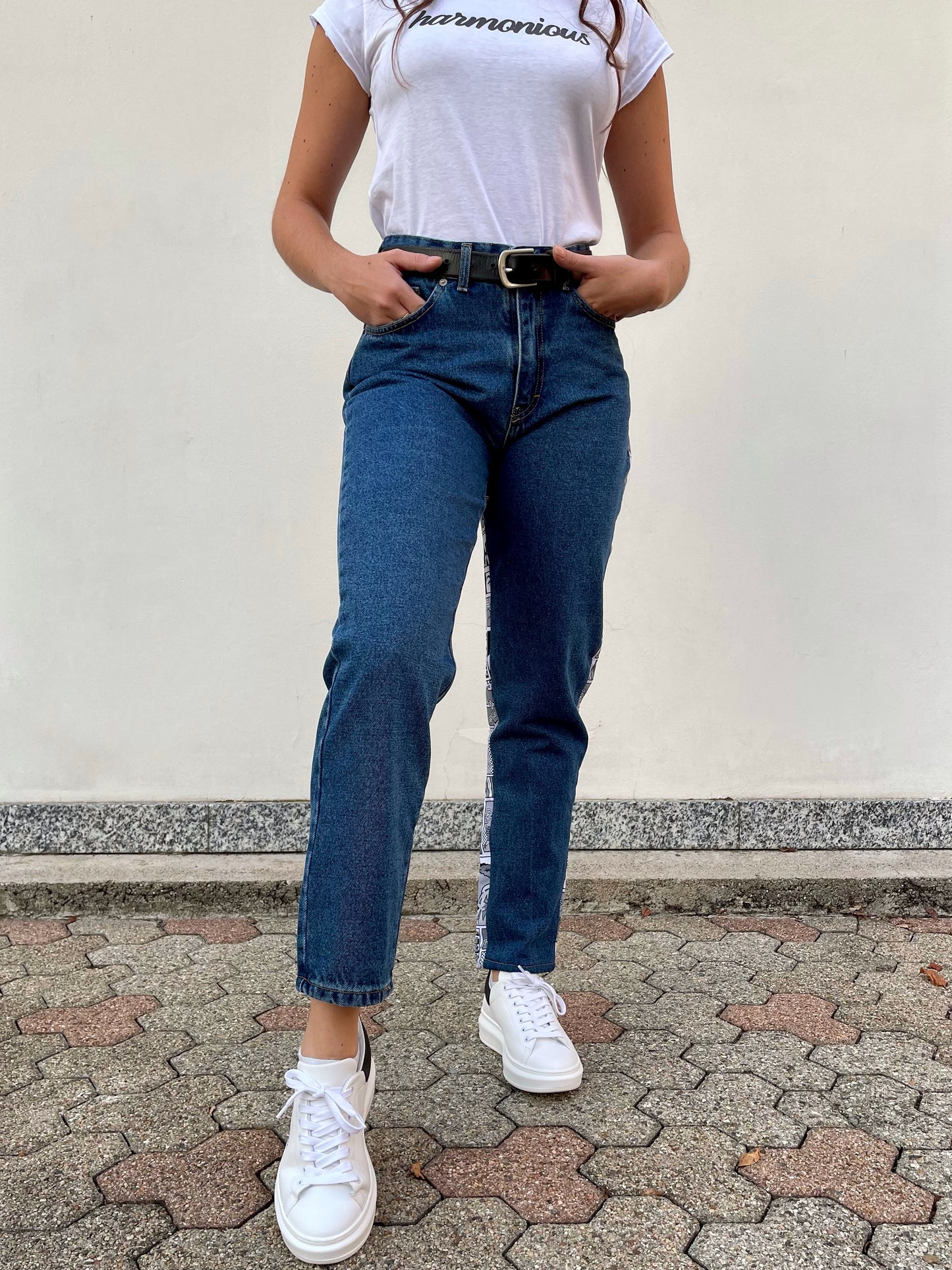 JEANS STAMPA FUMETTI DONNA SCURI Made in Italy