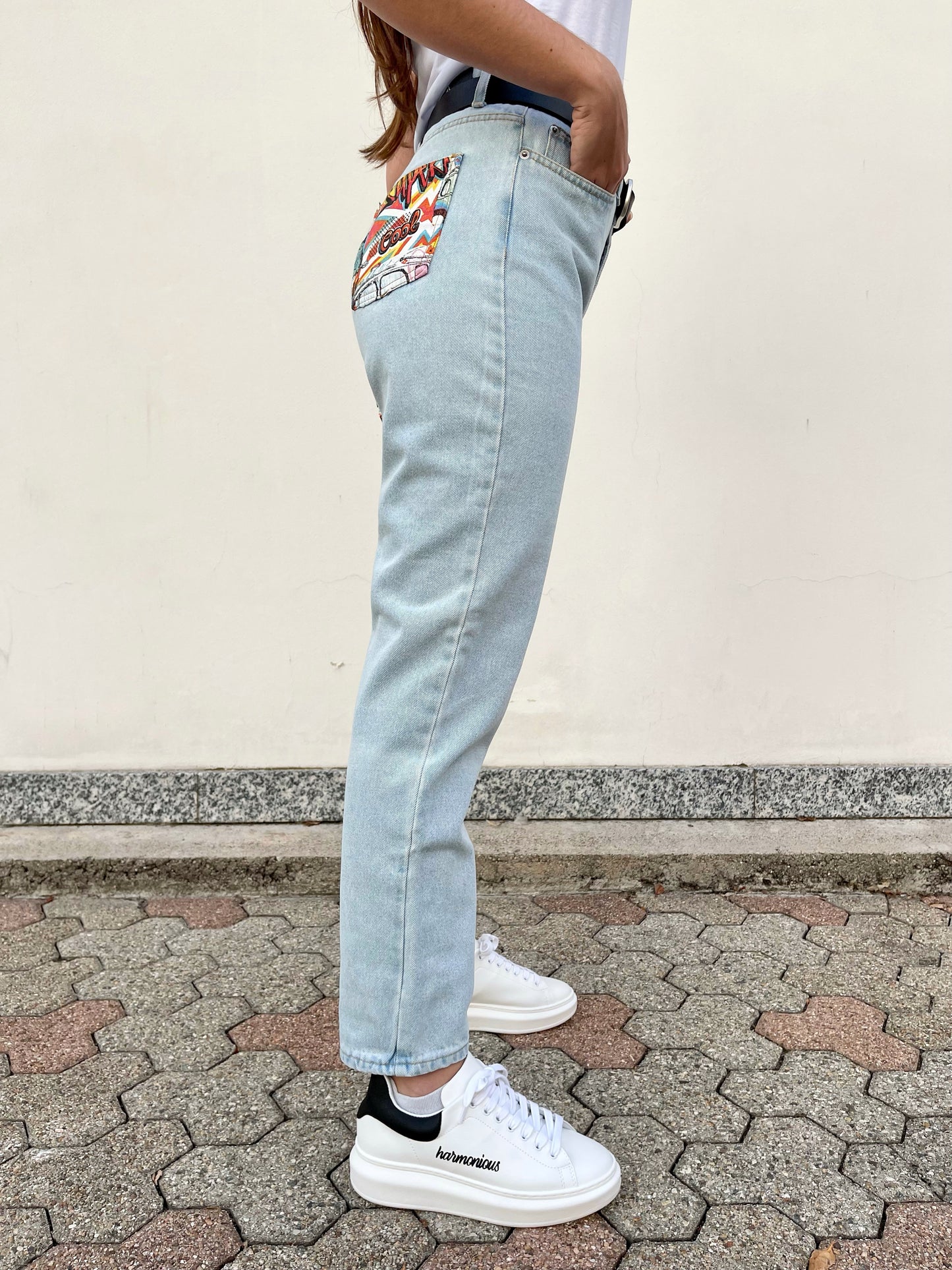 JEANS STAMPA FUMETTI DONNA CHIARI Made in Italy