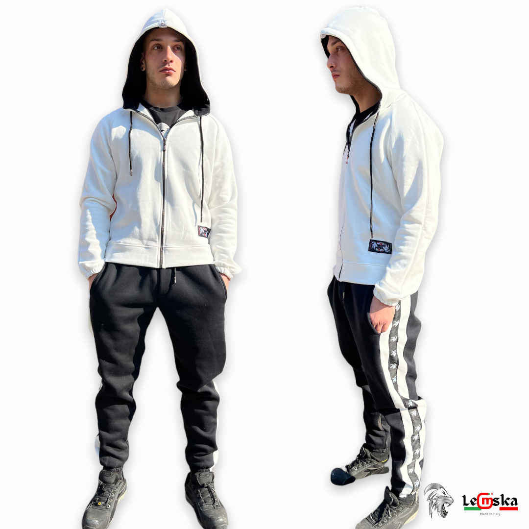 TUTA COMPLETA IN JERSEY FELPATO BICOLORE A CONTRASTO MADE IN ITALY