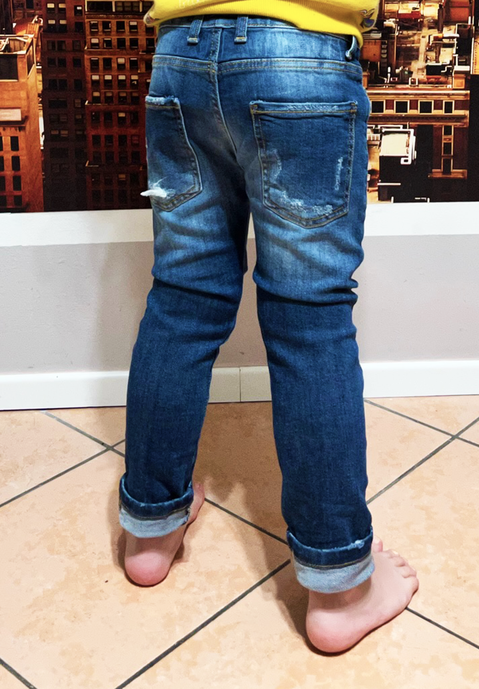 JEANS SCURO SLIM FIT Bimbo Con Graffi e Patch Leone Made in Italy