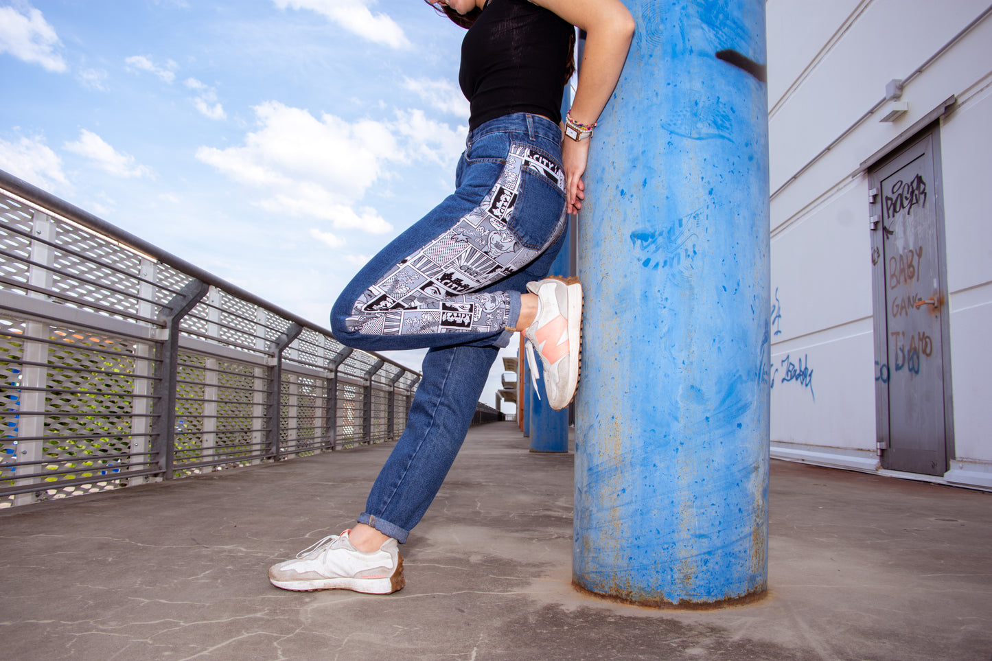 JEANS STAMPA FUMETTI DONNA SCURI Made in Italy