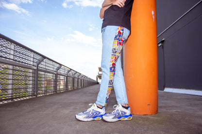 JEANS UOMO STAMPA FUMETTI CHIARI Made in Italy