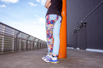 JEANS UOMO STAMPA FUMETTI CHIARI Made in Italy