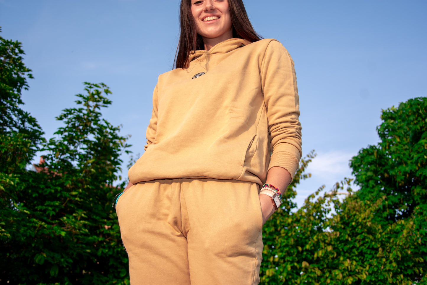 Felpa Street Cammello con Cappuccio 100% Cotone e 100% Made in Italy