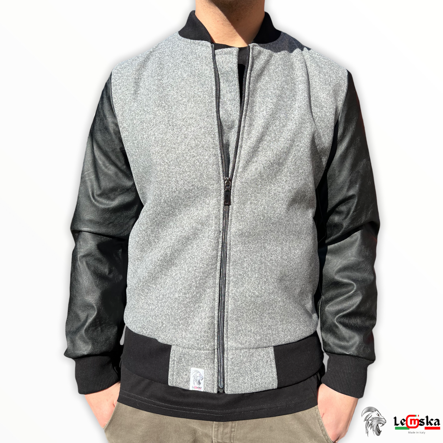 Giacca Baseball bicolore in Cotone/Ecopelle Made in Italy