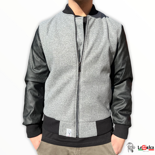 Giacca Baseball bicolore in Cotone/Ecopelle Made in Italy